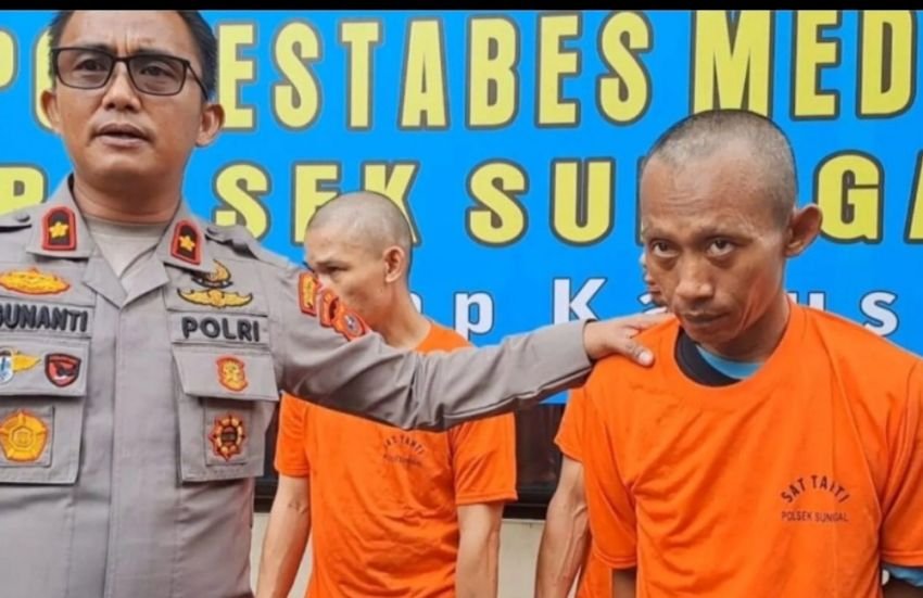 Kapolsek Sunggal Kompol Bambang Gunanti Hutabarat memperlihatkan pelaku bobol rumah.