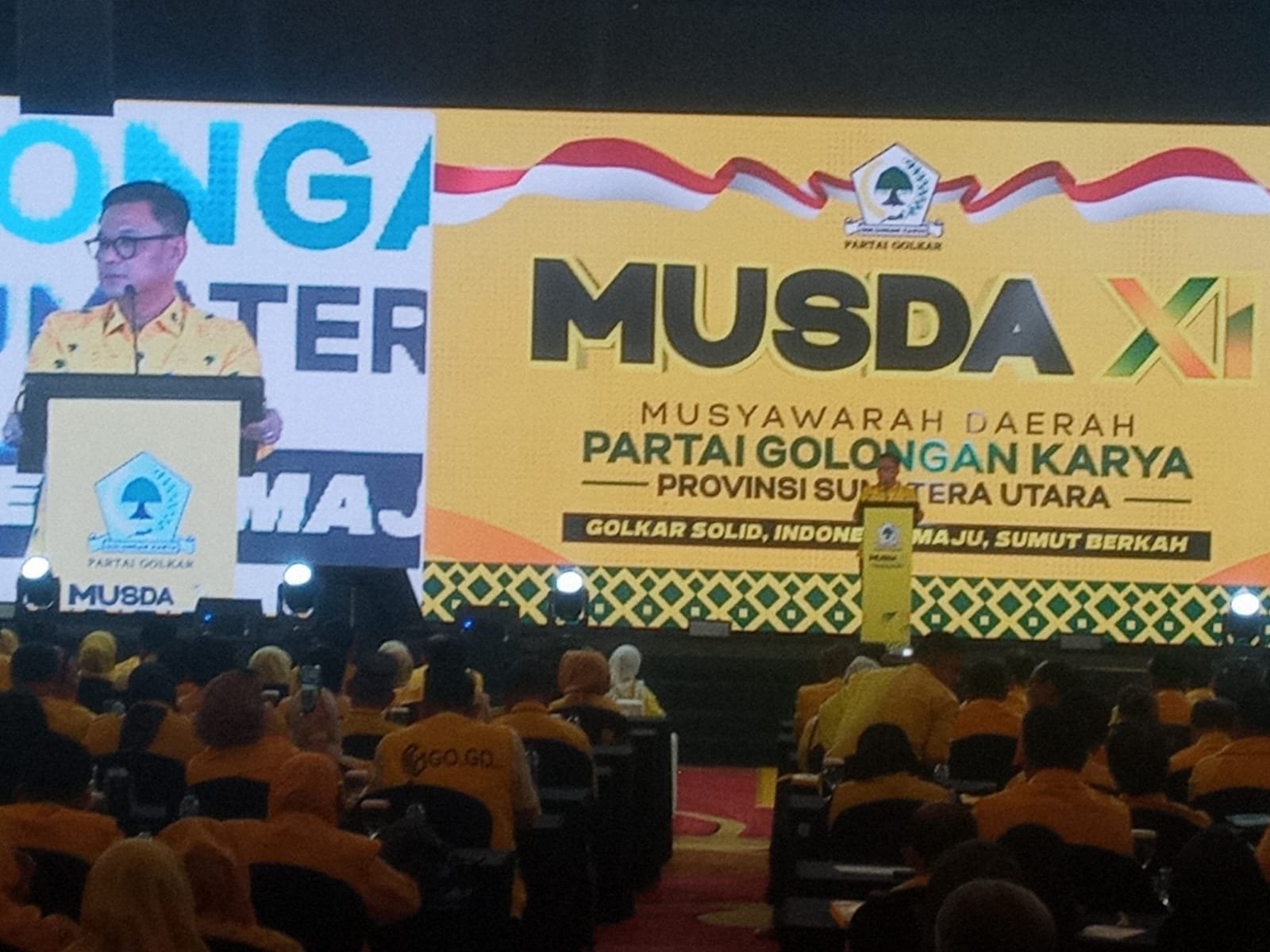 Wakil Ketua Umum DPP Partai Golkar DR.TB Ace Hasan Sadzily, M.Si  saat memberikan kata sambutan di Musda Partai Golkar Sumatera Utara  ke XI di Grand Ballroom Hotel JW Marriott Kota Medan.