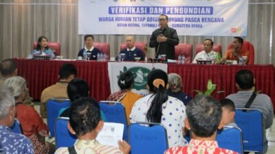 Pengundian 70 Rumah Huntap pasca bencana di Adiankoting dipimpin Bupati Taput JTP Hutabarat.