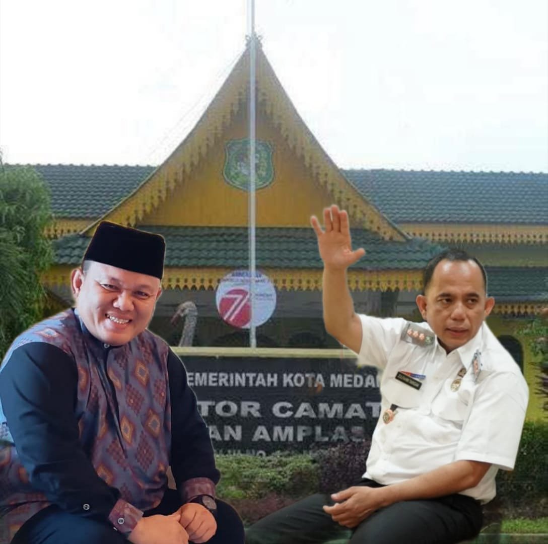 Kolase foto Camat Medan Amplas, Zulfahmi Tarigan SIP, MSP dengan Ketua LPTQ Kecamatan Medan Amplas, H Ahmad Muhajir. 
