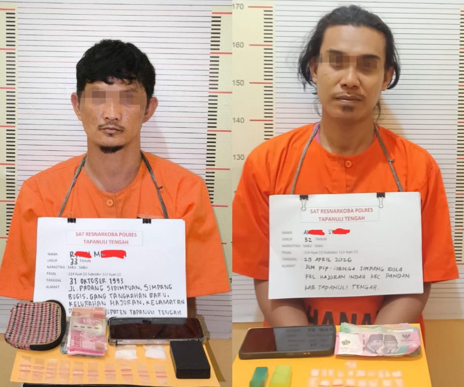 Kedua pelaku, AS (32) dan RM alias Risky (33) saat diinterogasi di Mapolres Tapteng beserta barang bukti, Selasa (28/4/2026). *