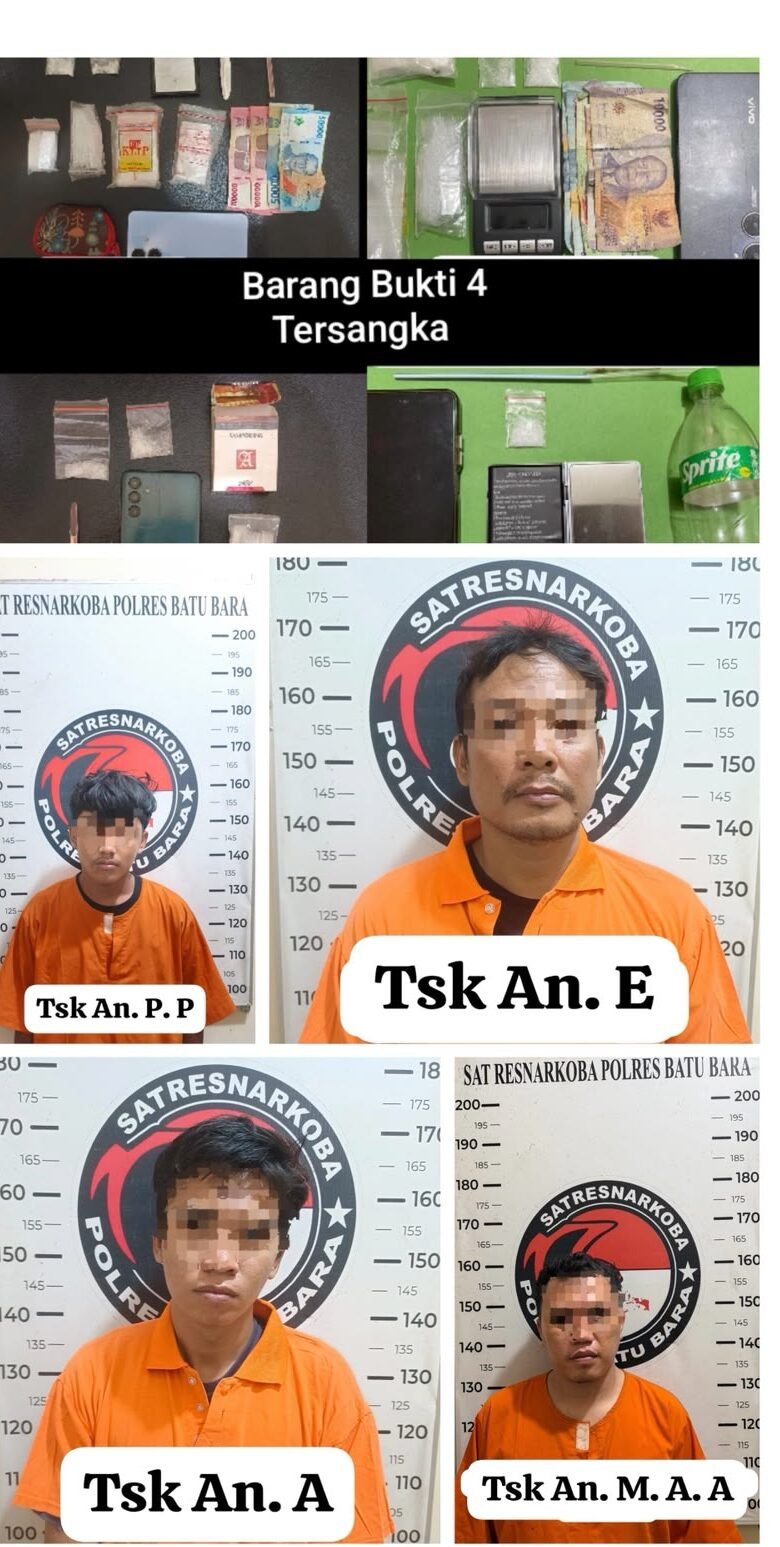 Para tersangka dan barang bukti diamankan Resnarkoba Polres Batu Bara.